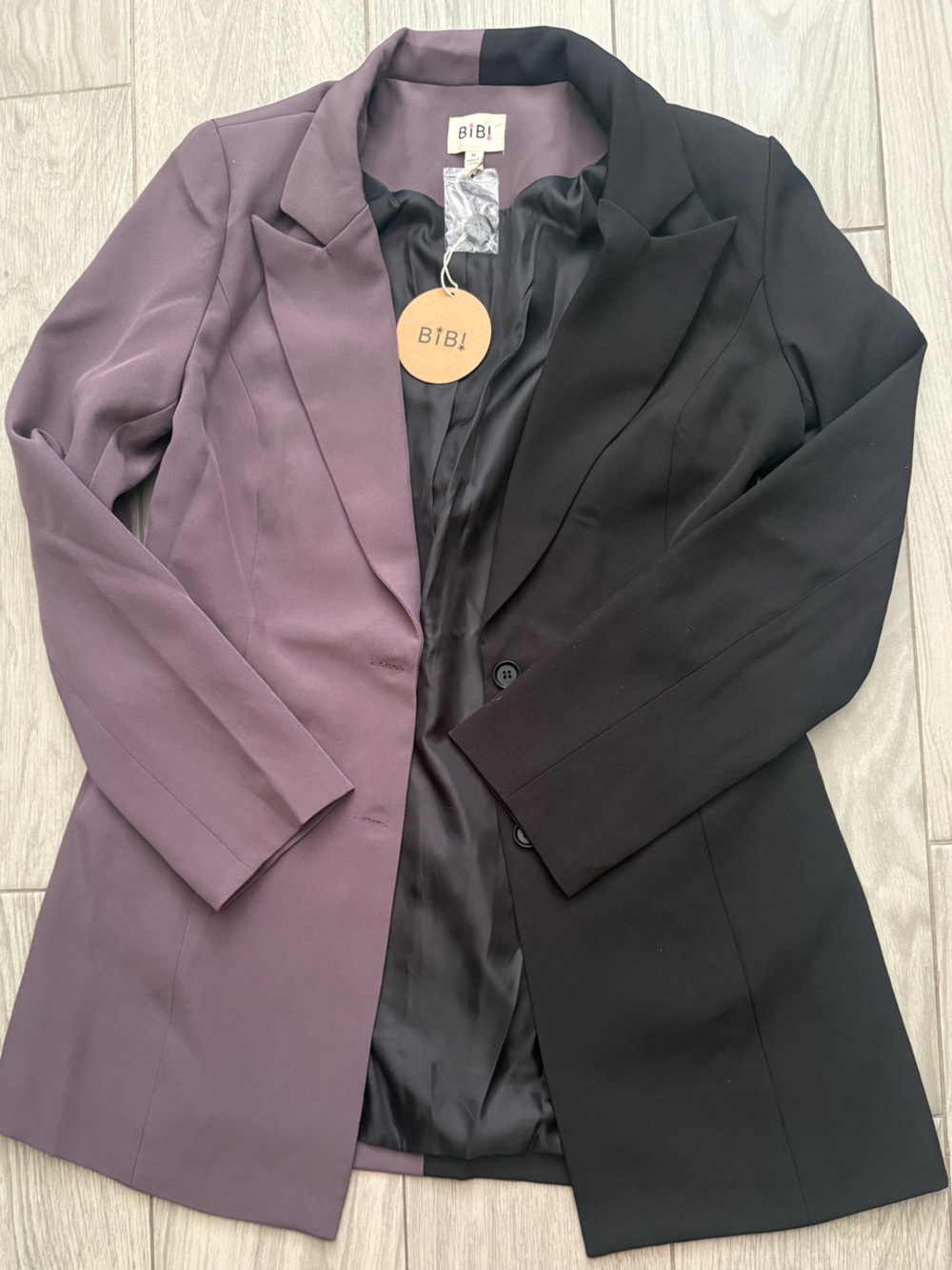 BiBi Two-Tone Mauve and Black Long Blazer